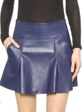 Vince Dark Blue Lamb Leather Mini Skirt